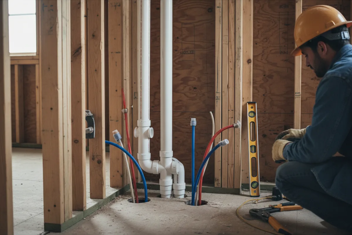 Drain and supply rough-in during Sump Pump Repair in Rosendale